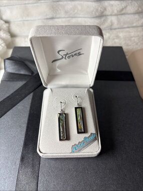 Abalone Inlay Rectangular Drop Earrings - Iridescent NWT